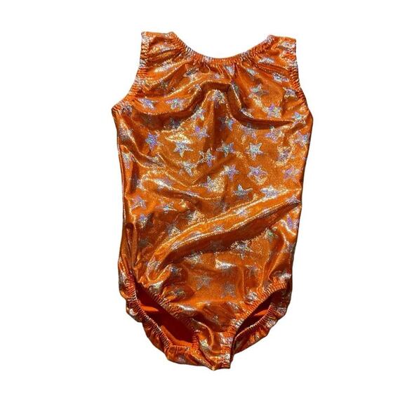 Gymnastics Leotard Orange and Silver Stars Child Medium - Picture 1 of 6